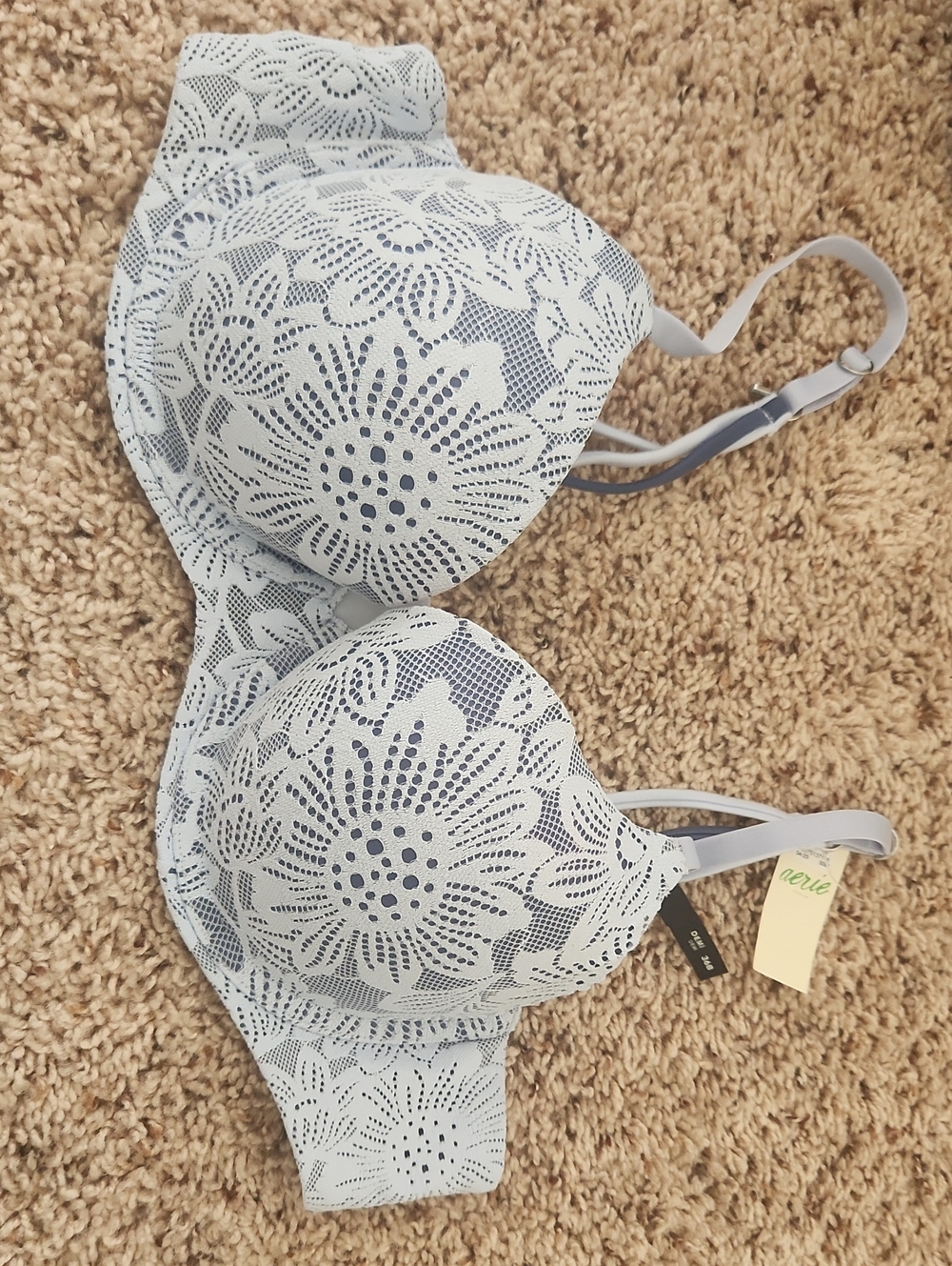 aerie Light Blue Floral Lace T-Shirt Bra with Molded Cups